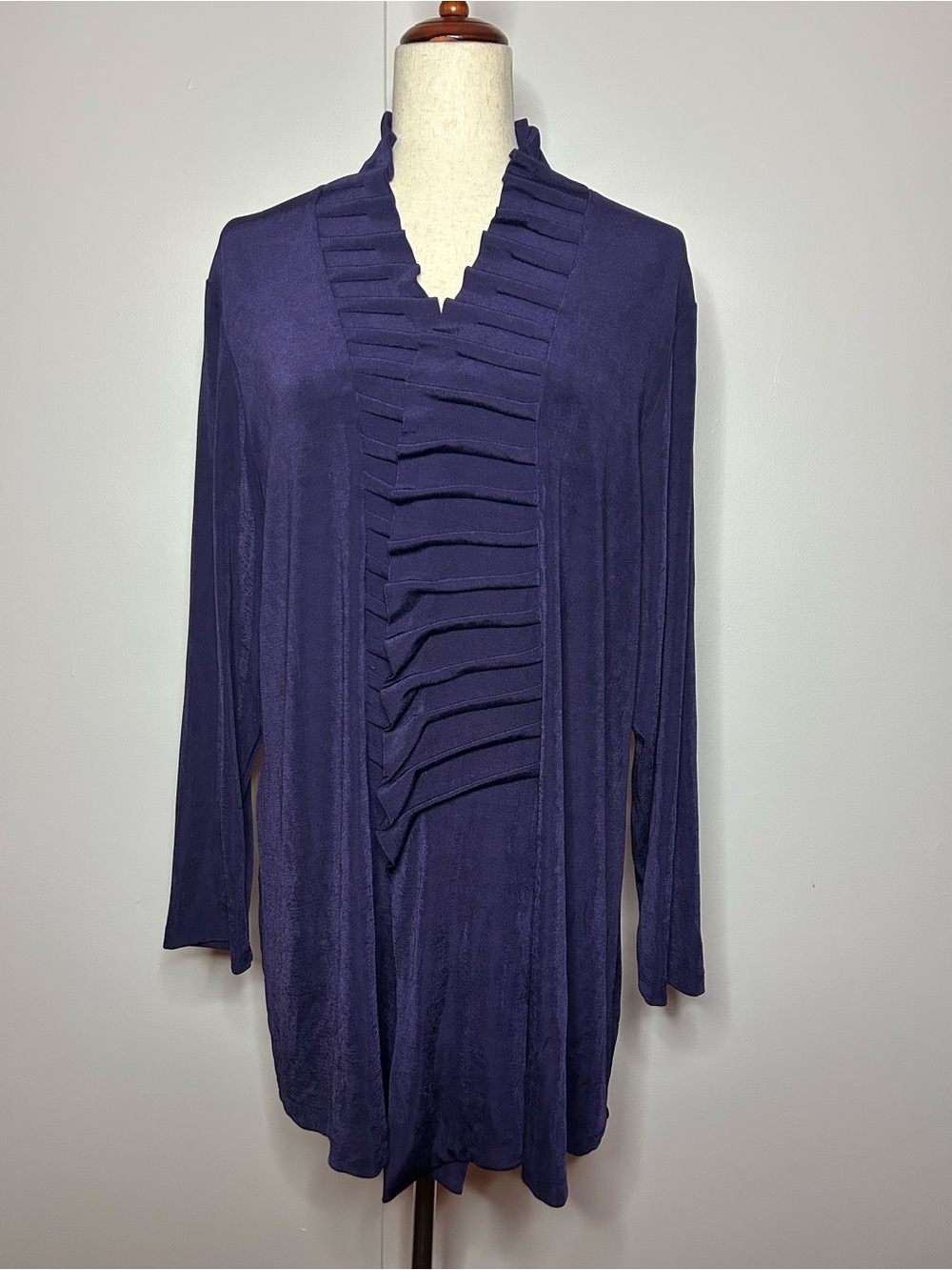 CHICO’S Purple Long Sleeve Ruffled Pleated Collared Open Front Cardigan